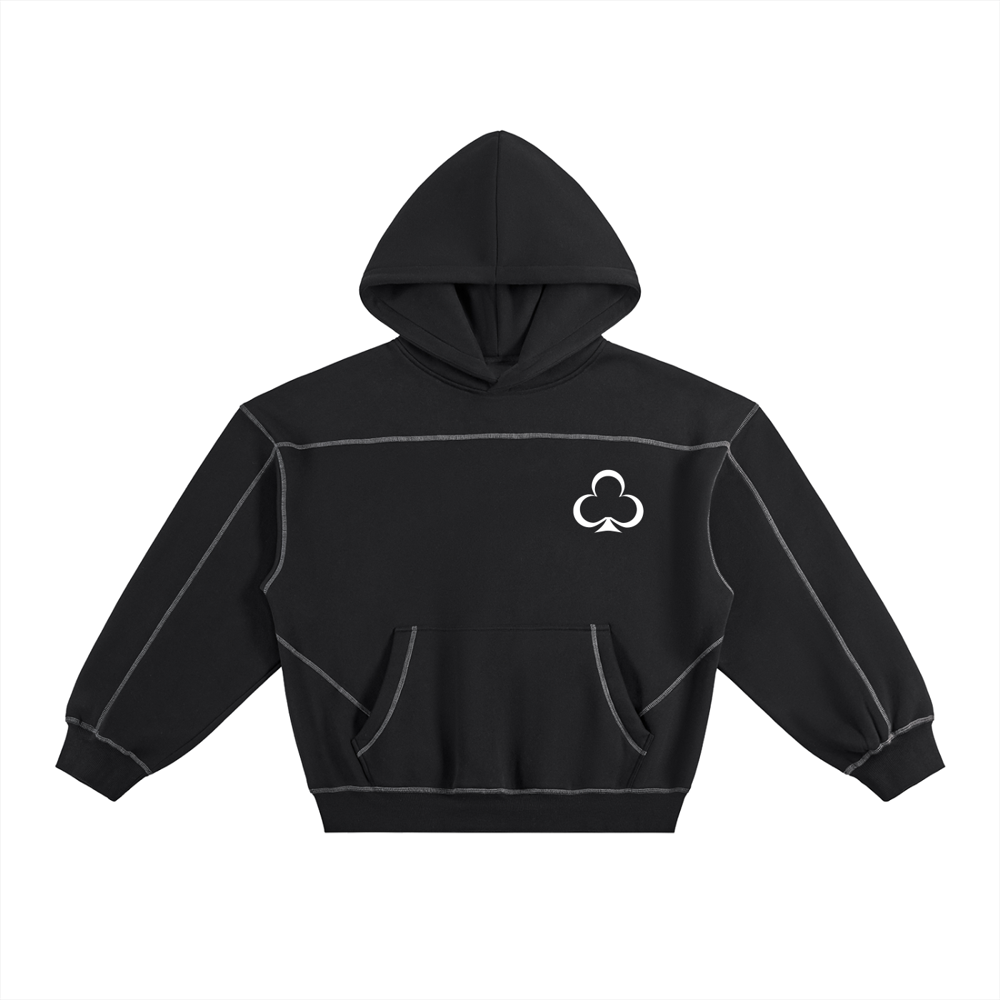 Contrast-Stitched Boxy Fleece Hoodie